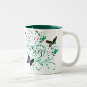 Mug with Vine and Beautiful Butterflies Green