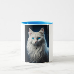 Mug with white cat with blue colour eyes
