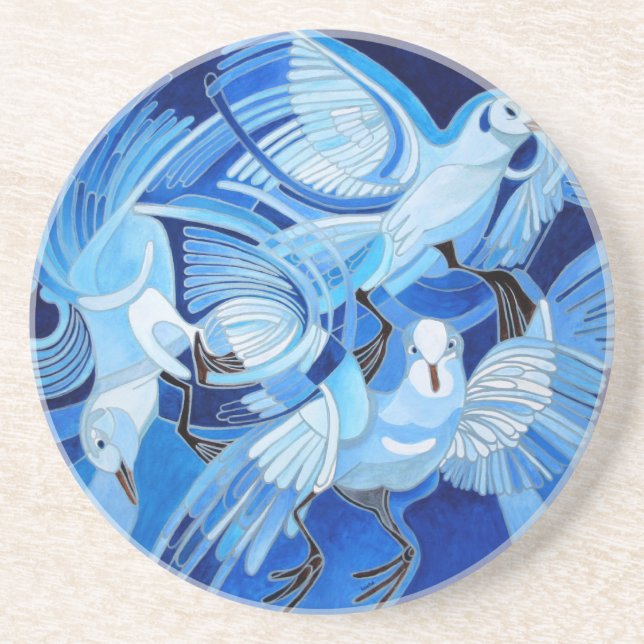 Muge's Pigeons in Blue Coaster (Front)