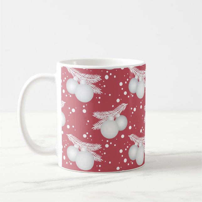 Mugg with Christmas tree balls, red Coffee Mug (Left)