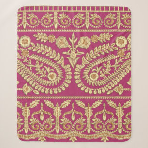 Mughal art work. indian traditional antique gold b sherpa blanket