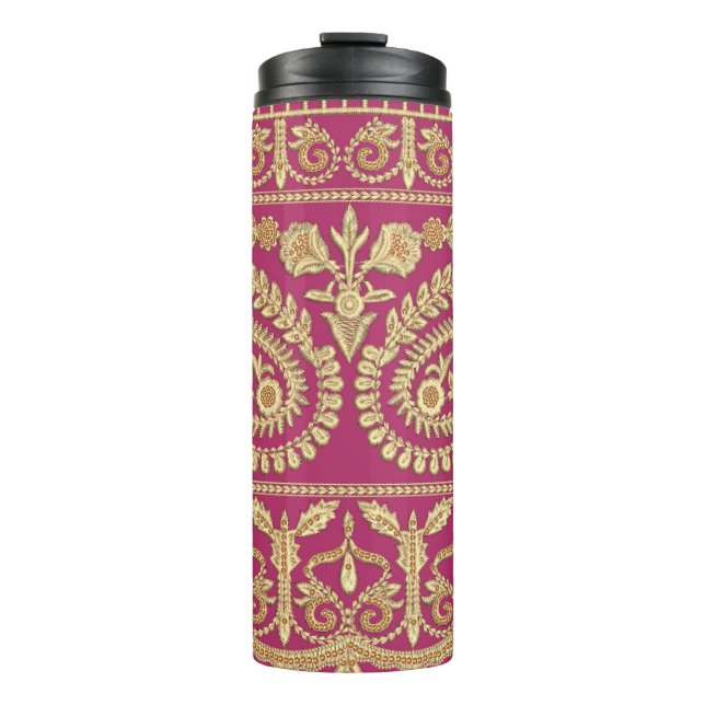 Mughal art work. indian traditional antique gold b thermal tumbler (Front)