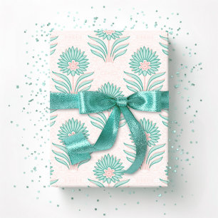 Mughal Bloom in Teal and Flamingo Wrapping Paper