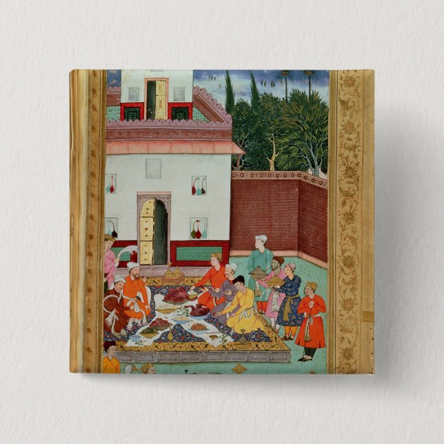 Mughal Emperor Feasting in a Courtyard 15 Cm Square Badge (Front)