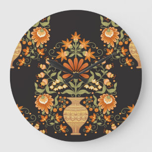 Mughal Fantasy: Retro Floral Opulence Large Clock