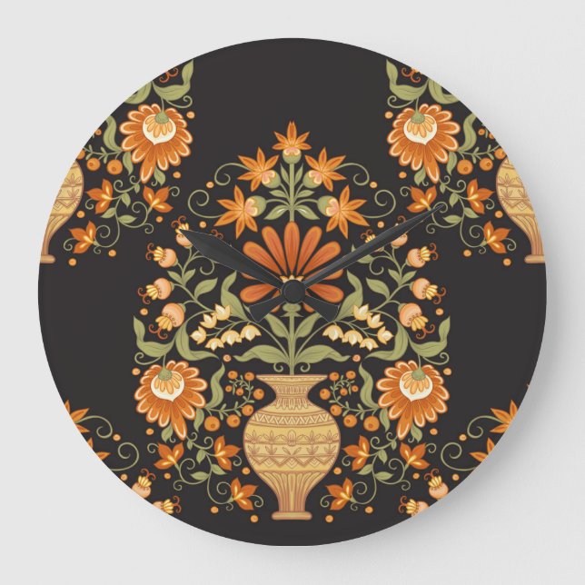Mughal Fantasy: Retro Floral Opulence Large Clock (Front)