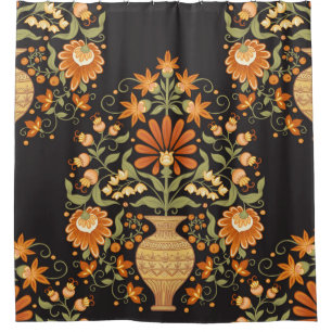 Mughal Fantasy: Retro Floral Opulence Shower Curtain