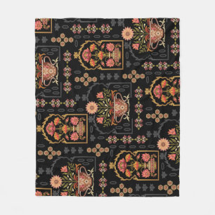 Mughal Floral Motif: Black Seamless. Fleece Blanket