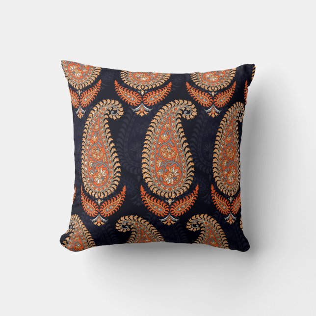 Mughal floral motif pattern on navy cushion (Front)