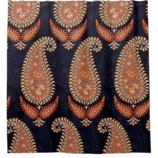 Mughal floral motif pattern on navy shower curtain
