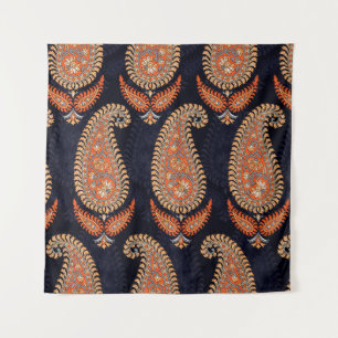 Mughal floral motif pattern on navy tapestry