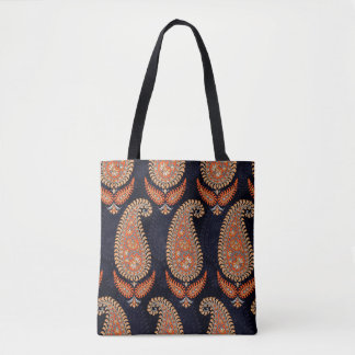 Mughal floral motif pattern on navy tote bag