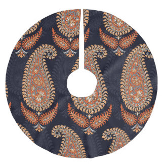 Mughal floral navy motif, elegant pattern. brushed polyester tree skirt