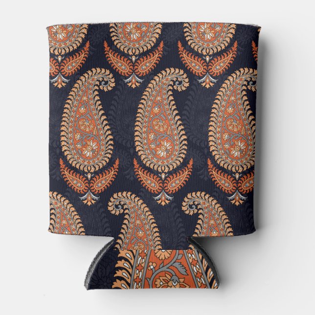 Mughal floral navy motif, elegant pattern. can cooler (Front)