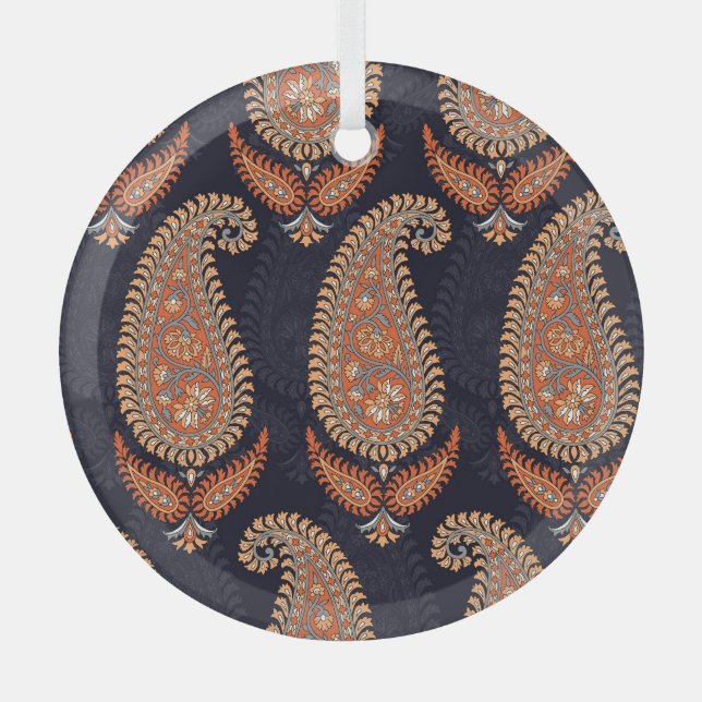 Mughal floral navy motif, elegant pattern. glass tree decoration (Front)