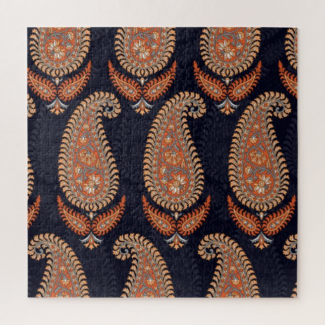 Mughal floral navy motif, elegant pattern. jigsaw puzzle (Vertical)