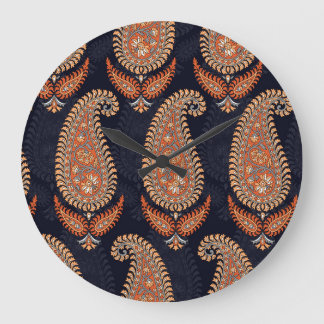Mughal floral navy motif, elegant pattern. large clock