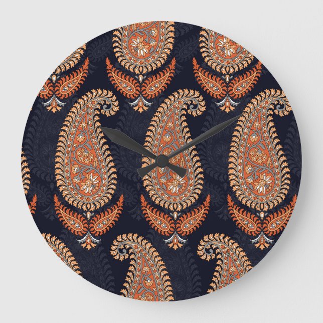 Mughal floral navy motif, elegant pattern. large clock (Front)