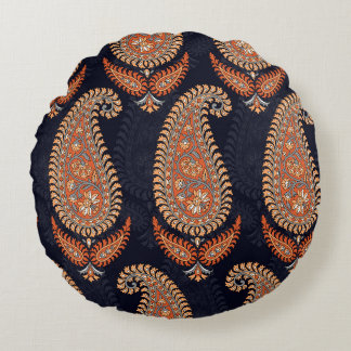 Mughal floral navy motif, elegant pattern. round cushion
