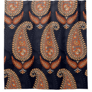 Mughal floral navy motif, elegant pattern. shower curtain