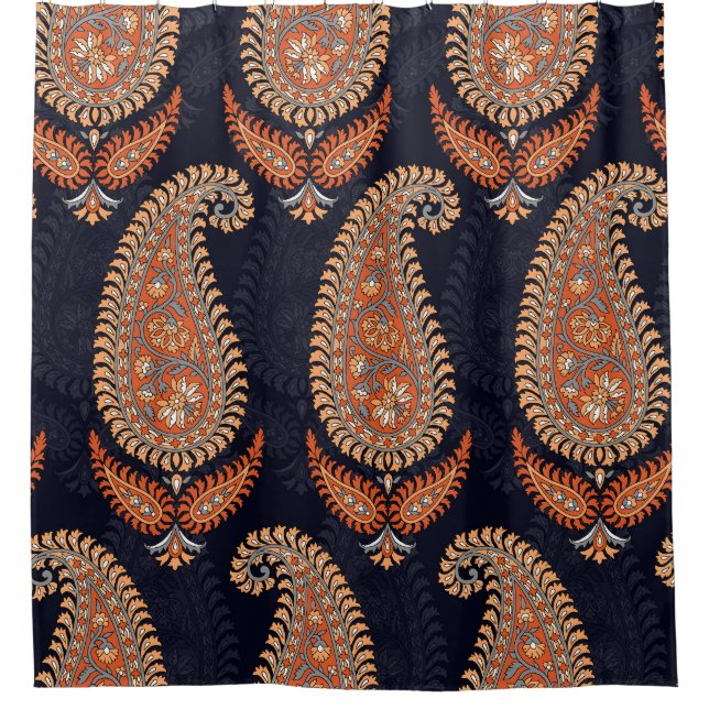 Mughal floral navy motif, elegant pattern. shower curtain (Front)