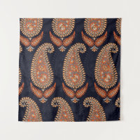 Mughal floral navy motif, elegant pattern.