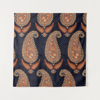 Mughal floral navy motif, elegant pattern. tapestry