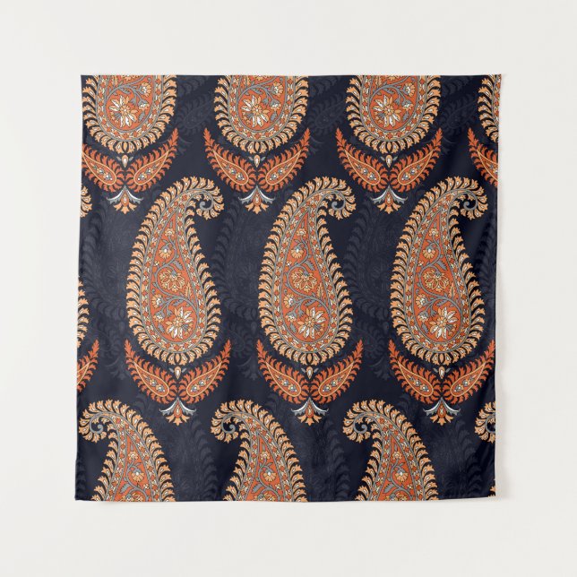 Mughal floral navy motif, elegant pattern. tapestry (Front)