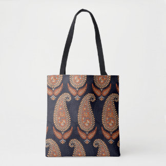 Mughal floral navy motif, elegant pattern. tote bag