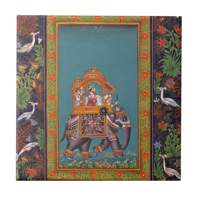 Mughal Indian India Islam Persian Persia Elephant Tile (Front)