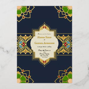 Mughal inspired wedding invitation with foil