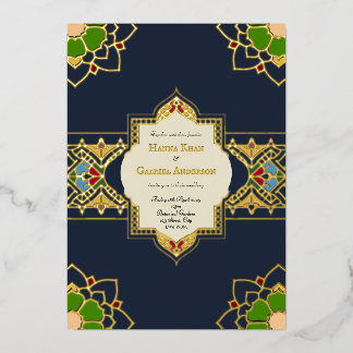 Mughal inspired wedding invitation with foil