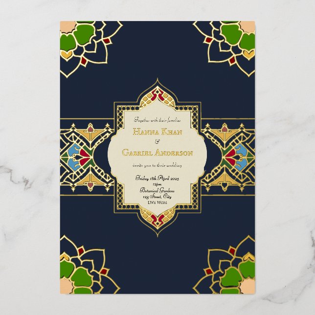 Mughal inspired wedding invitation with foil (Front)