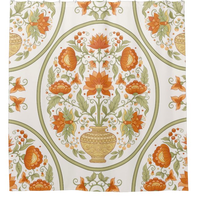 Mughal Motif Fantasy Flowers Pattern Shower Curtain (Front)