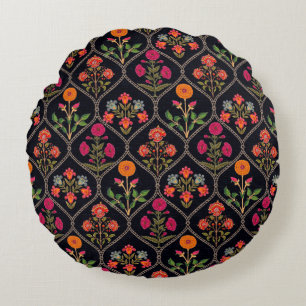 mughal motif Kani Look ornament pattern multi colo Round Cushion