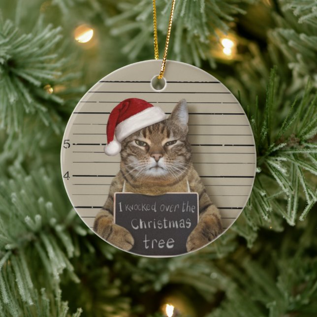Mugshot Cat Christmas Ceramic Tree Decoration (Tree)