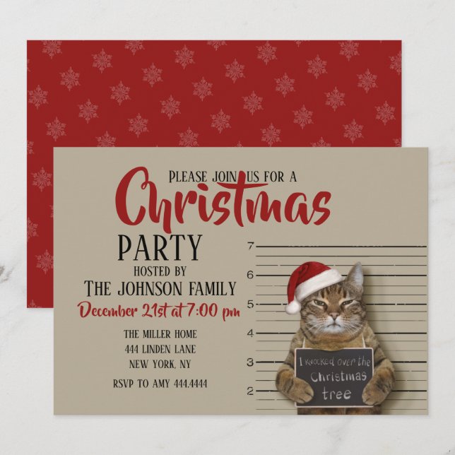 Mugshot Cat Christmas      Invitation (Front/Back)
