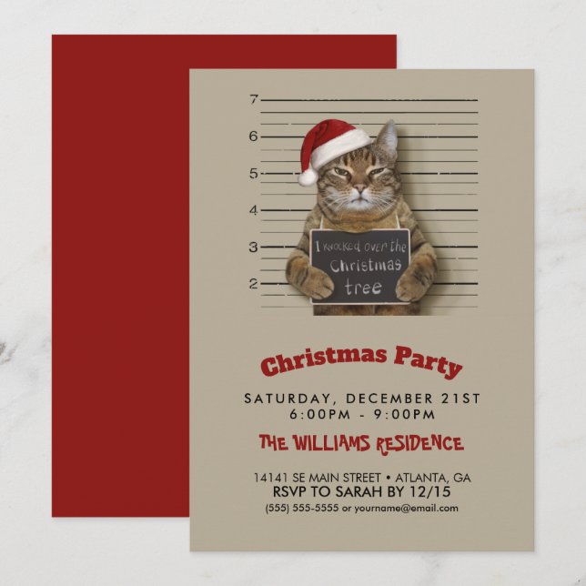 Mugshot Cat Christmas         Invitation (Front/Back)