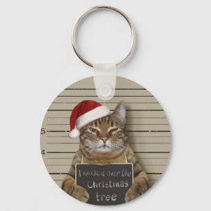 Mugshot Cat Christmas Key Ring
