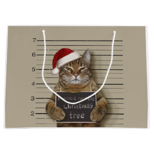 Mugshot Cat Christmas Large Gift Bag