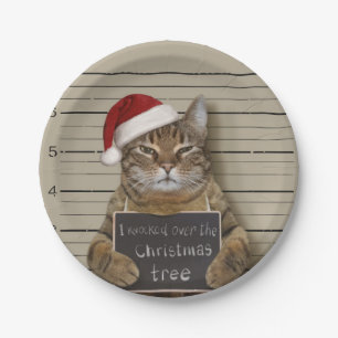 Mugshot Cat Christmas Paper Plate