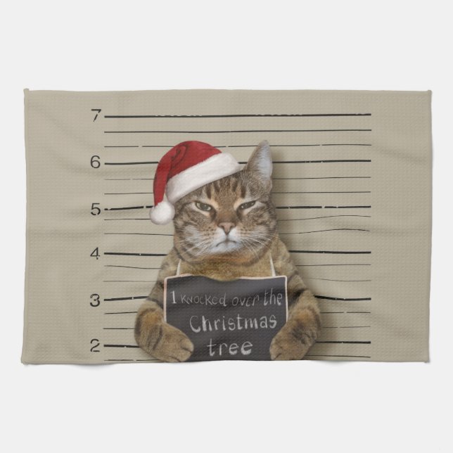 Mugshot Cat Christmas Tea Towel (Horizontal)