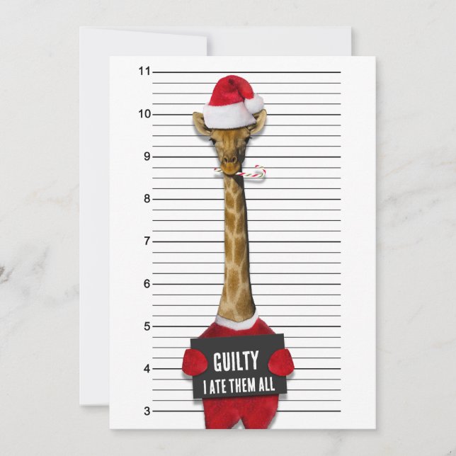 Mugshot Guilty Giraffe Funny Christmas Holiday Card (Front)