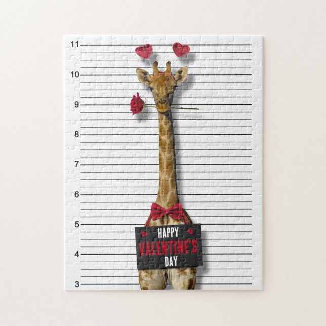 Mugshot Guilty Giraffe Funny Happy Valentine's Day Jigsaw Puzzle (Vertical)