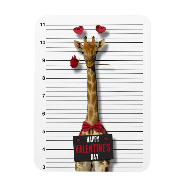 Mugshot Guilty Giraffe Funny Happy Valentine's Day Magnet (Vertical)