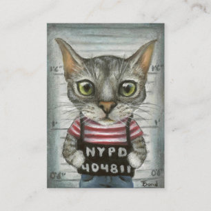 Mugshot of a cat felon business card