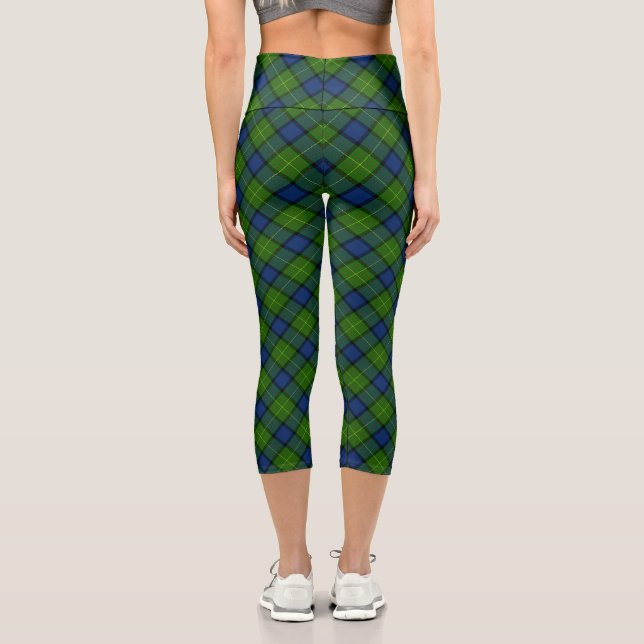 Muir Moore tartan green blue plaid Capri Leggings (Back)