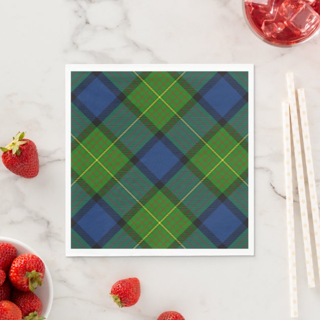 Muir Moore tartan green blue plaid Napkin (Insitu)