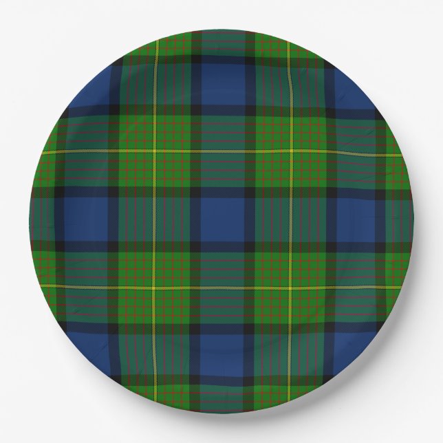 Muir Moore tartan green blue plaid Paper Plate (Front)