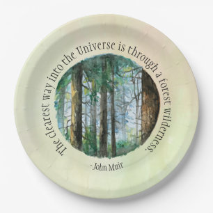 Muir Quote Watercolor Forest Paper Plate